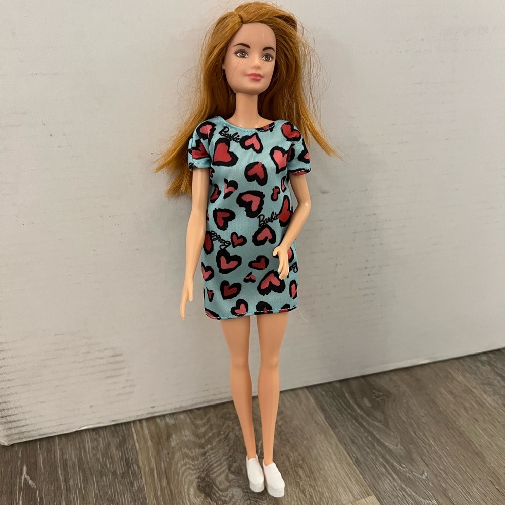 Redhead Barbie Doll with Heart Mini Dress and Platform Sneakers